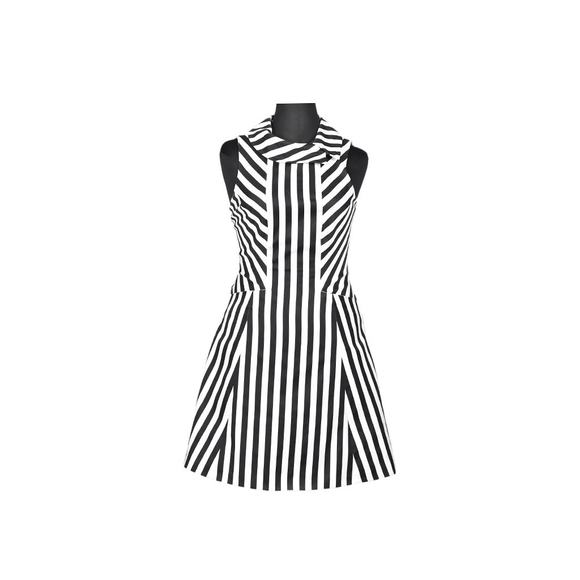 Karen Millen Striped Sleeveless A Line Dress Size 2 White Black - Picture 9 of 9